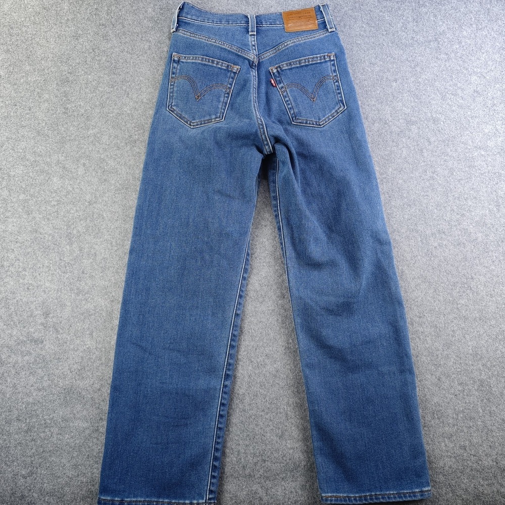 Levis Ribcage Straight Ankle Jeans Women's 24 Blue Medium Wash Denim Button Fly - Picture 8 of 11